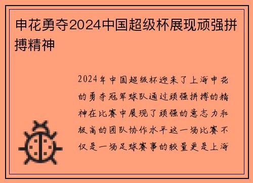 申花勇夺2024中国超级杯展现顽强拼搏精神